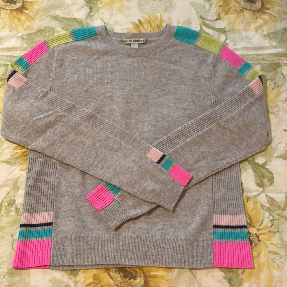 Autumn Cashmere Neon Striped Sweater, Size M